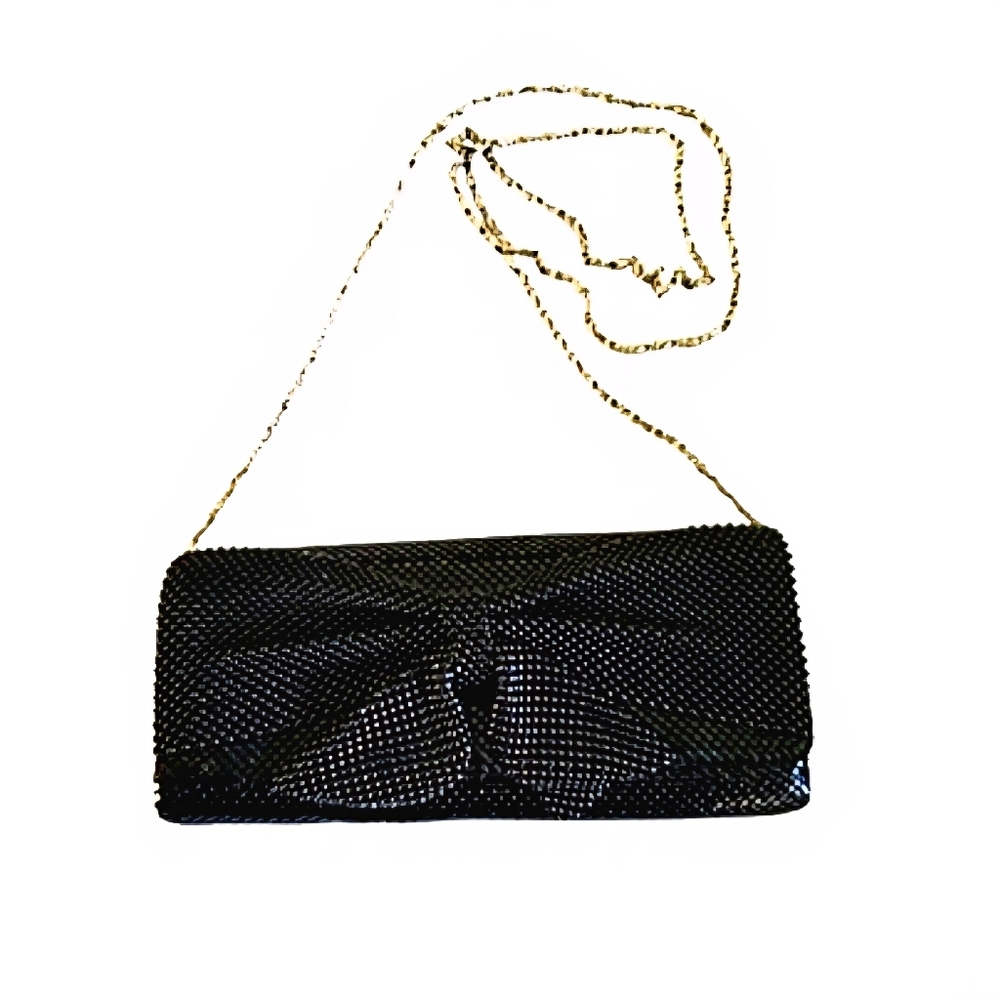 Lulu Townsend Clutch Small Black Sequin Bow Front Chain Strap Shoulder Purse